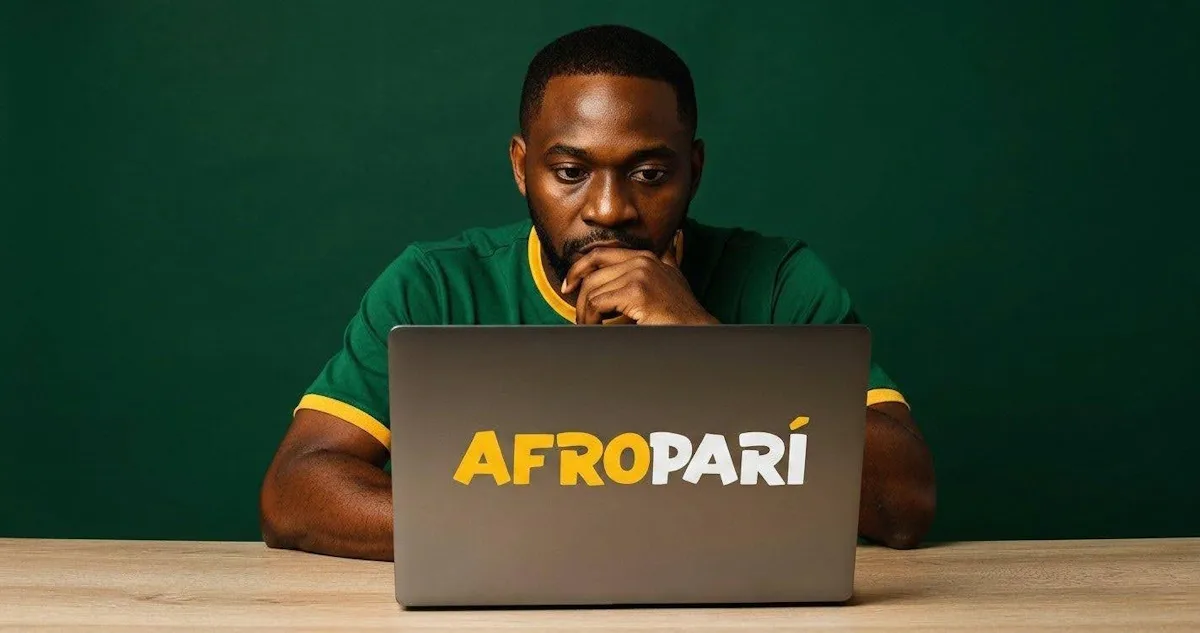Man in green polo thinking while looking at laptop